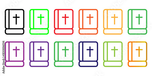 Colorful Outline Bible Icon Set: Diverse Christian Faith Symbols for Spiritual and Religious Design