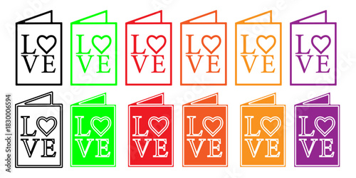 Love Greeting Card Icons Set with Heart Symbol in Multiple Colors