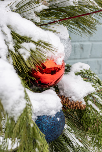 red christmas decoration on the snow
