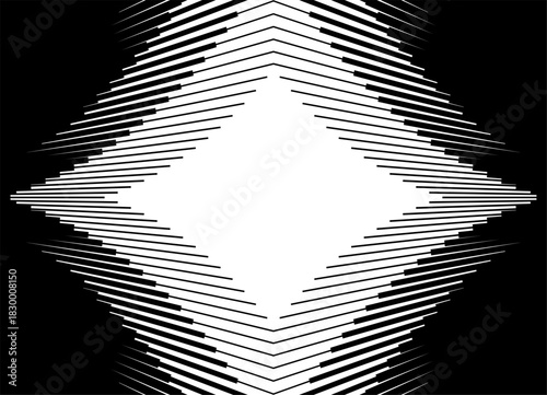 Symmetrical striped vector pattern with place for text. Striped Vector background from black lines. For covers, advertising, packaging. Label, poster