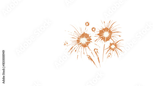 Abstract artistic depiction of bright orange dandelions or fireworks exploding against a clean white background