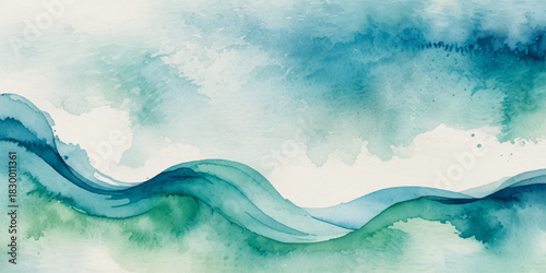 Abstract blue and white water ocean wave and curved line background. Blue wave with liquid fluid ocean texture. Ocean wave banner background.	