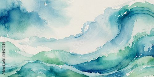 Abstract blue and white water ocean wave and curved line background. Blue wave with liquid fluid ocean texture. Ocean wave banner background.	
