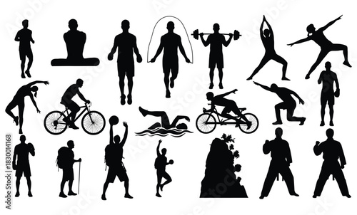 Active lifestyle sport and fitness activity silhouettes Vector
