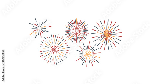 Vibrant abstract fireworks exploding in a colorful display against a clean white background for celebrations