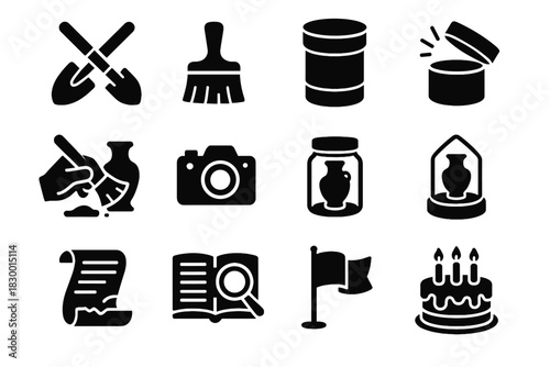 Time historical jar capsule old opening research vector icons anniversary cleaning icon