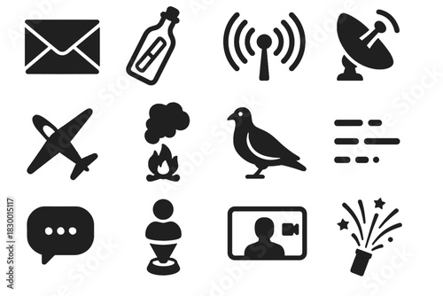 Vector carrier radio digital letter time flare hologram icons satellite capsule icon