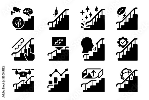 Stairs automated adaptive activation icon futuristic control analytics vector monitoring icons drone