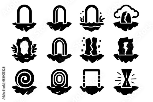 Portal gate icon cloud neon virtual island magnetic portals glitch crack simulation