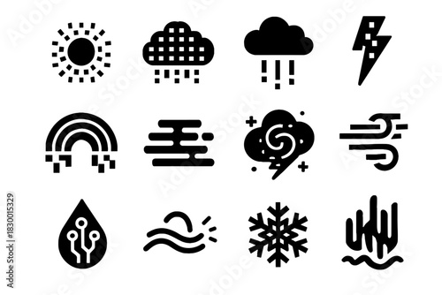 Holographic sun lightning vector simulation energy virtual weather aurora icons fog ai