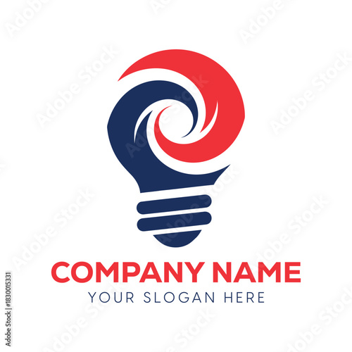 Dynamic vector light bulb logo design with a swirling red and blue spiral element symbolizing energy idea and rapid innovation concept