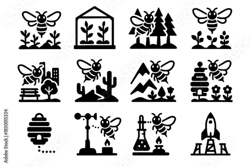 Hive weather launch robotic icon slope station vector area environments urban mountain