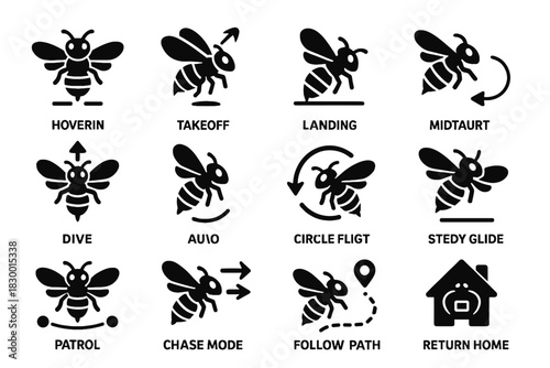 Takeoff robotic circle mode icon flight bee turn hovering dive path vector