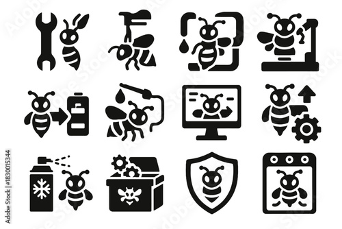 Robotic icon repair bee protective vector tool unit injector battery casing cleaning