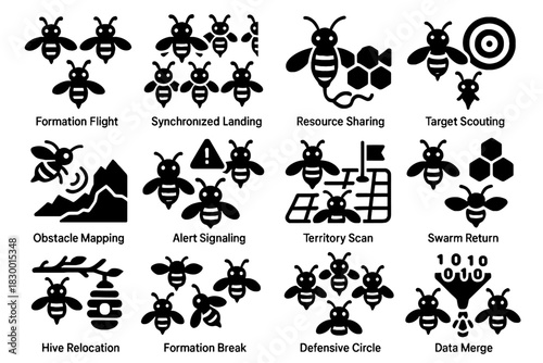 Relocation synchronized obstacle sharing icon resource vector bee defensive scouting swarm mapping
