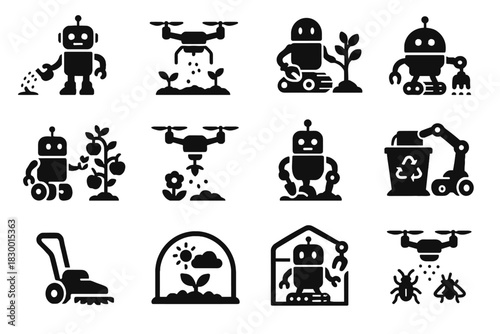 Planting vector robot dome gardener control crawler ai sensor climate soil icon