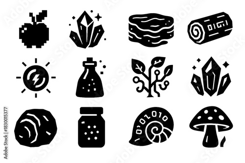 Icons orb coded digital spice mineral icon virtual island mushroom ore vector