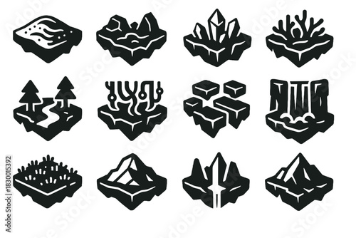 Island glowing vector grassland virtual simulation icon crystal digital magnetic beam