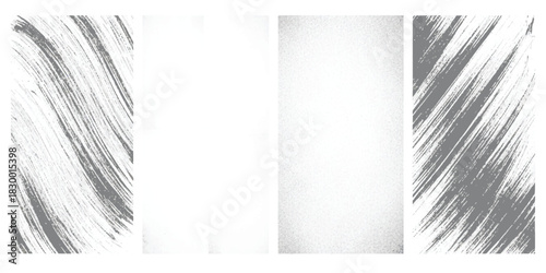 Abstract grayscale texture grid with brush strokes and clean paper panels
