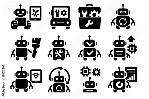 Repair icon maintenance icons performance vector robot parts spare cleaning access reboot