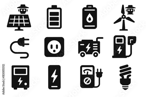 Voltage wind robot cell power vector cable inverter battery icon energy