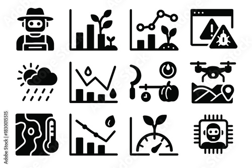 Alert soil icon graph plant chart robot farming health yield vector log