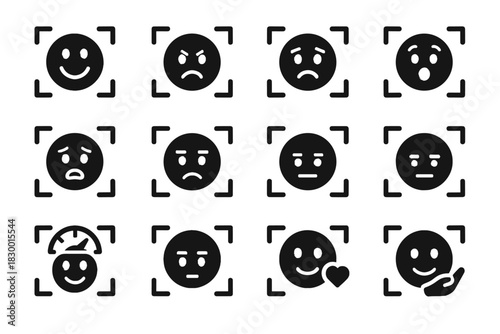 Grid emotion detection happiness icons anger icon excitement meter anxiety vector indicator