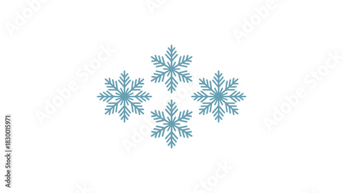 Abstract arrangement of four delicate turquoise and teal gradient snowflakes on a clean white background