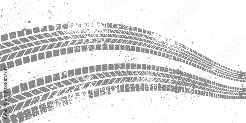 Dynamic grunge tire tracks design with splatter effect on a white backdrop vector
