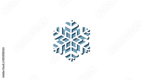 Intricate geometric snowflake design with cool blue and white tones on a clean white background