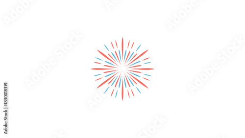 Abstract radial burst of pink and teal lines emanating from a central point on a clean white background