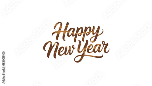 Elegant golden script typography celebrating the arrival of the new year with a festive and joyful greeting