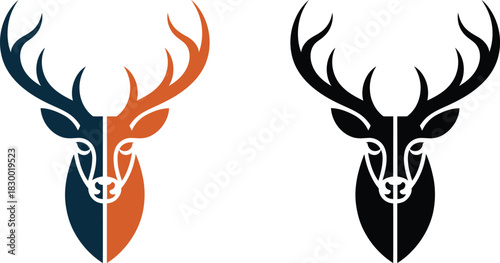 Modern stylized deer head icon logo with antlers, graphic design