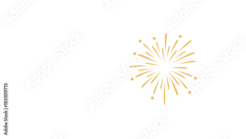 Golden abstract burst of light or fireworks radiating outwards on a clean white background