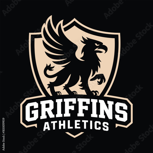 Griffins athletics powerful team mascot emblem with shield logo