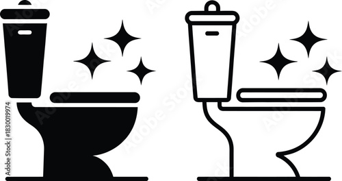 Clean toilet icons set with sparkling stars, solid and outline