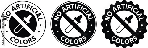 No artificial colors label, food ingredient free icon set