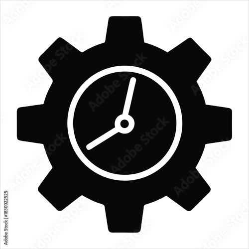 Clock silhouette icon with gear symbol for time settings