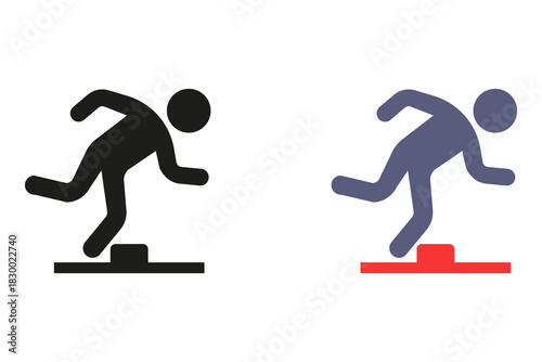 Black icon: Caution threshold. Man stumbled. Flat illustration.