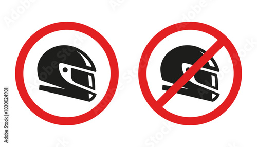 Motorcycle helmet prohibition sign. Flat illustration.