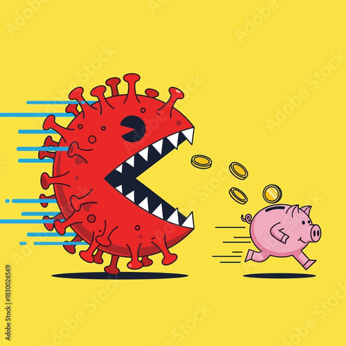 Bild auf Leinwand Cartoon depiction of the economic impact of the COVID-19 pandemic