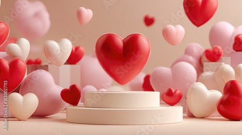 Wallpaper Mural Romantic Floating 3D Hearts in Soft Pastel Setting for Valentine’s Celebration Torontodigital.ca