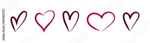 set of sketch pink hand draw heart, red doodle line icon heart, romance love elements for Valentine's Day, heart symbol design cards, poster, banner, pattern, advertisement	