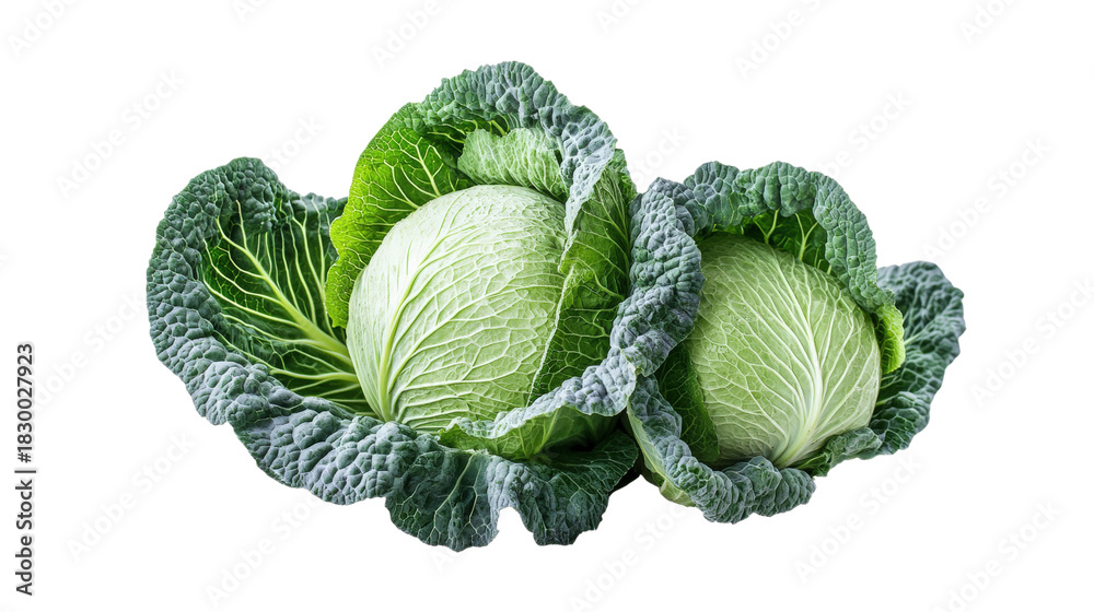 Obraz premium Two Green Cabbages isolated on a transparent background