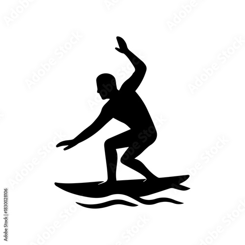 Surfing man icon, simple surf silhouette isolated illustration.