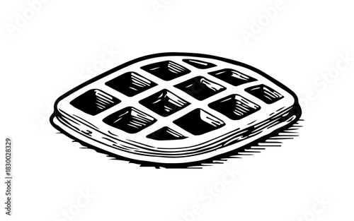 Belgium waffle sketch. Hand drawn food engraving. Dessert isolated illustration.