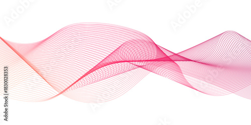 Dynamic minimal smoke sound line. Energy abstract smooth colorful gradient frequency isolated element creative blend. Science tech swirls with thin twisted connected vibration curve lines design.	