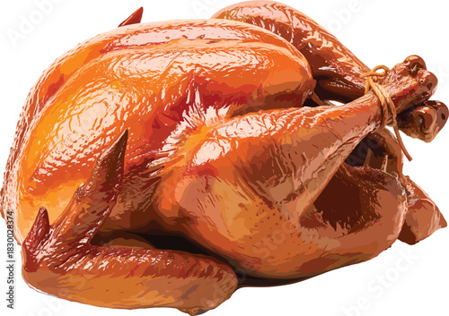 Perfectly Roasted Whole Glazed Chicken or Turkey Dinner, Ready for Holiday Celebration Meals, Isolated on a White Background Vector Illustration