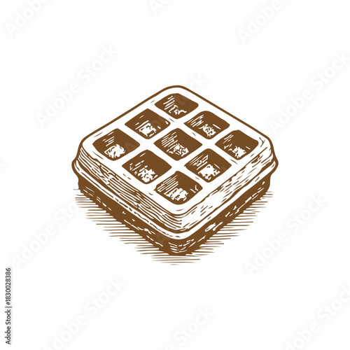Belgium waffle sketch. Hand drawn food engraving. Dessert isolated illustration.