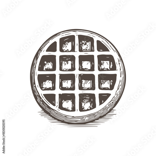 Belgium waffle sketch. Hand drawn food engraving. Dessert isolated illustration.